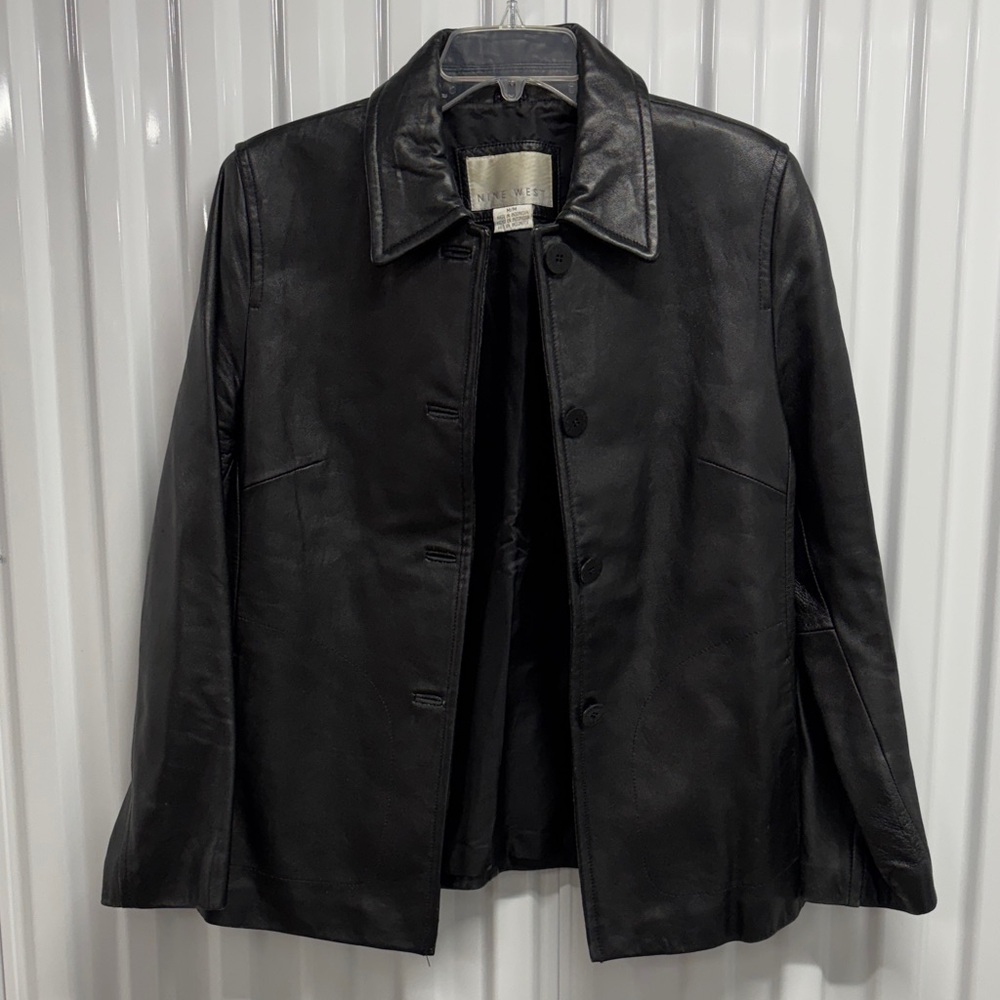 Vintage Nine West Black Leather 4 Button Down Jacket Blazer | Size Medium